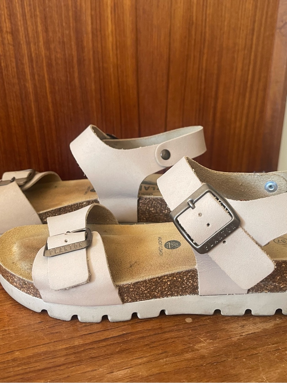 Plakton Women's Neutral Beige Buckle Cork-Style Sandals